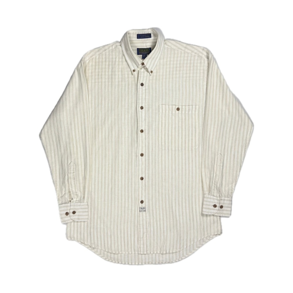 Vtg Chaps Ralph Lauren linen blend cream white stripe dress shirt men 15.5 32/33